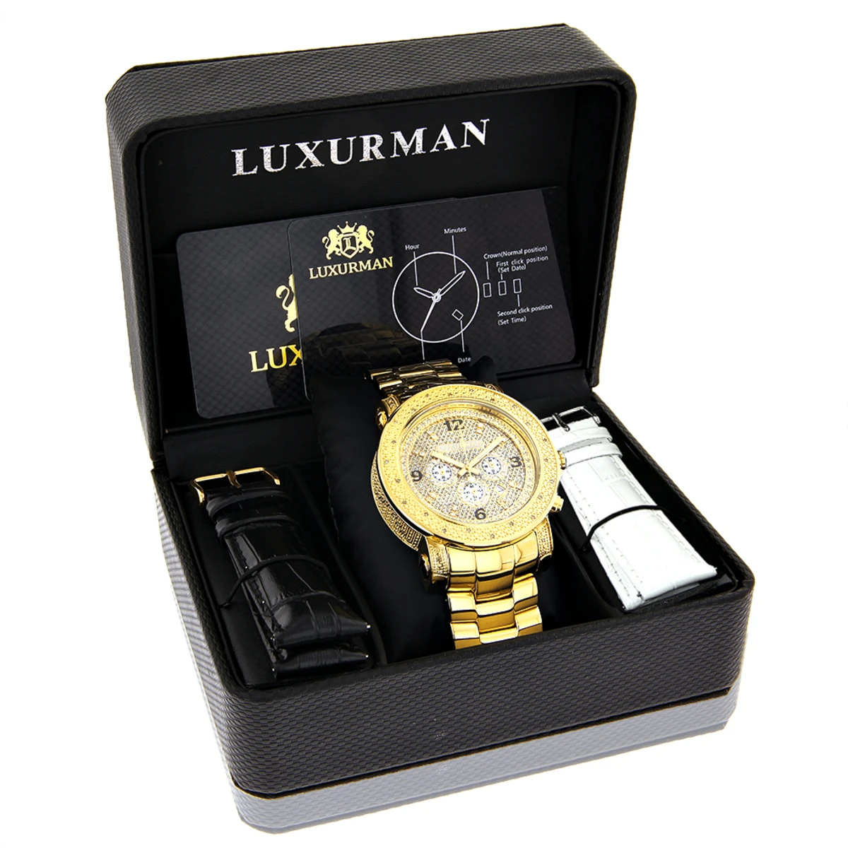Luxurman Men's Oversized Diamond Watch 0.75ct Yellow Gold - Image 4