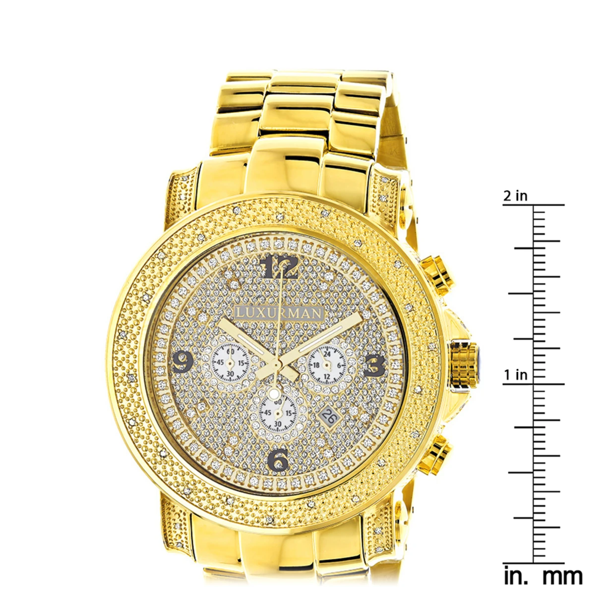 Luxurman Men's Oversized Diamond Watch 0.75ct Yellow Gold - Image 5