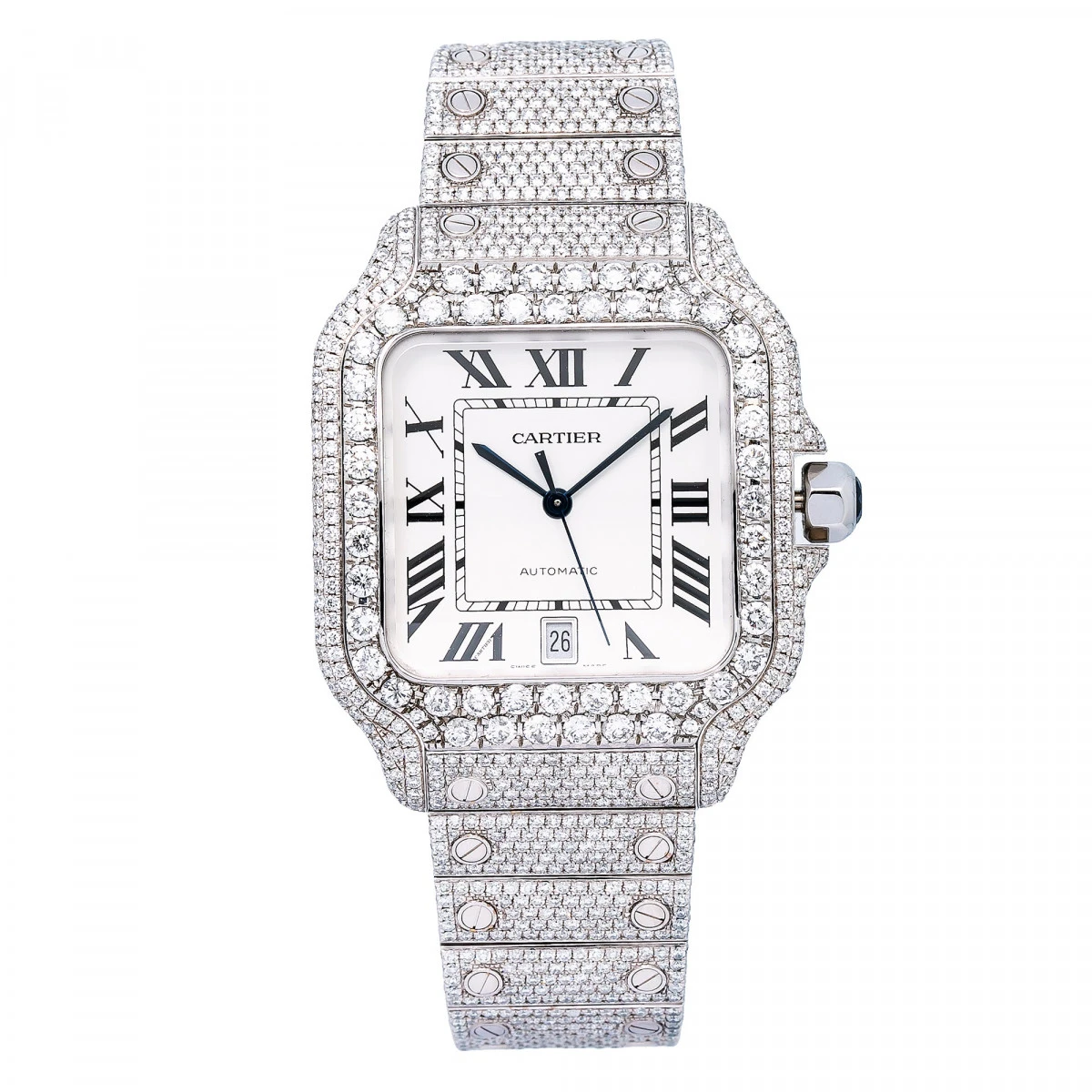 Men's Diamond Watch Cartier Santos De Cartier 40mm White Dial