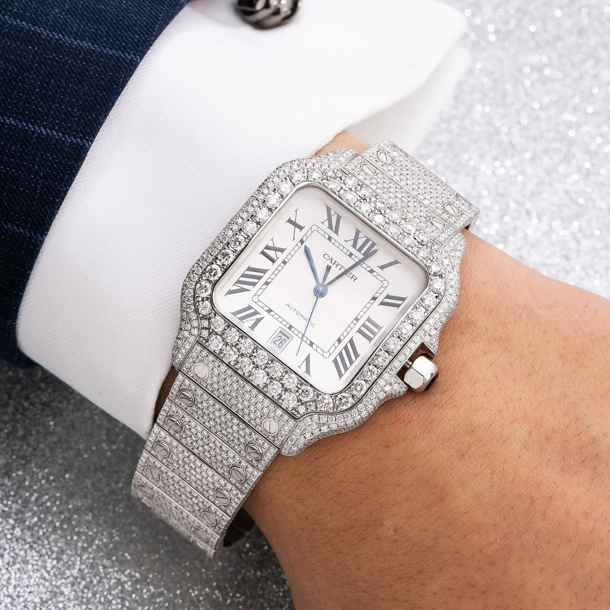 Men's Diamond Watch Cartier Santos De Cartier 40mm White Dial - Image 2
