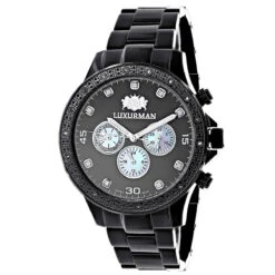 Midsize Men's Black Diamond Watch By Luxurman 0.25ct