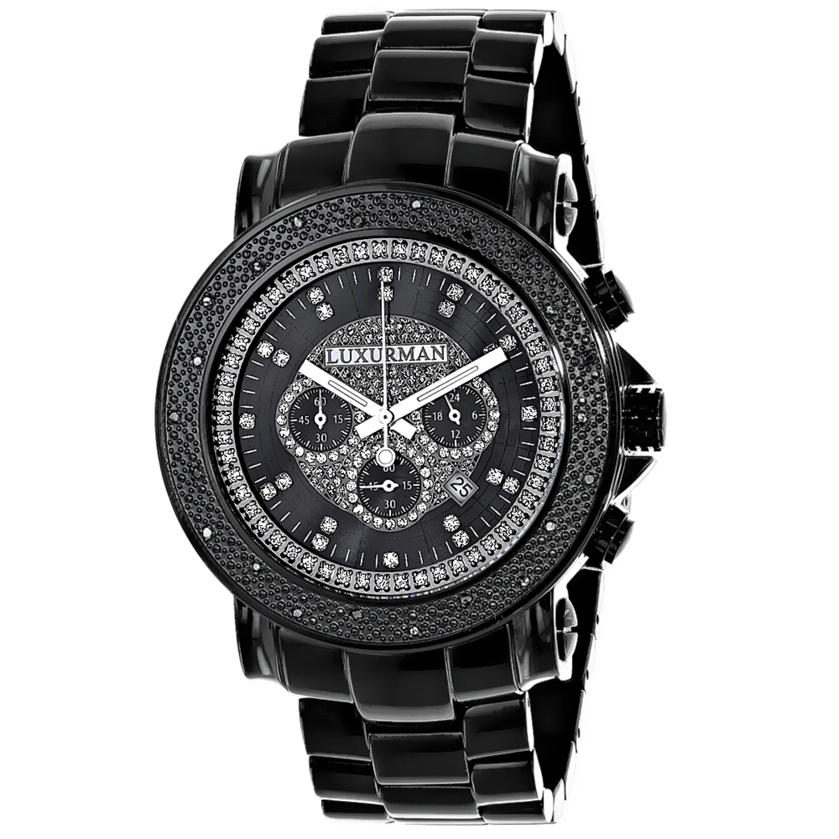 Oversized Luxurman Men's Black Diamond Watch 0.25ct