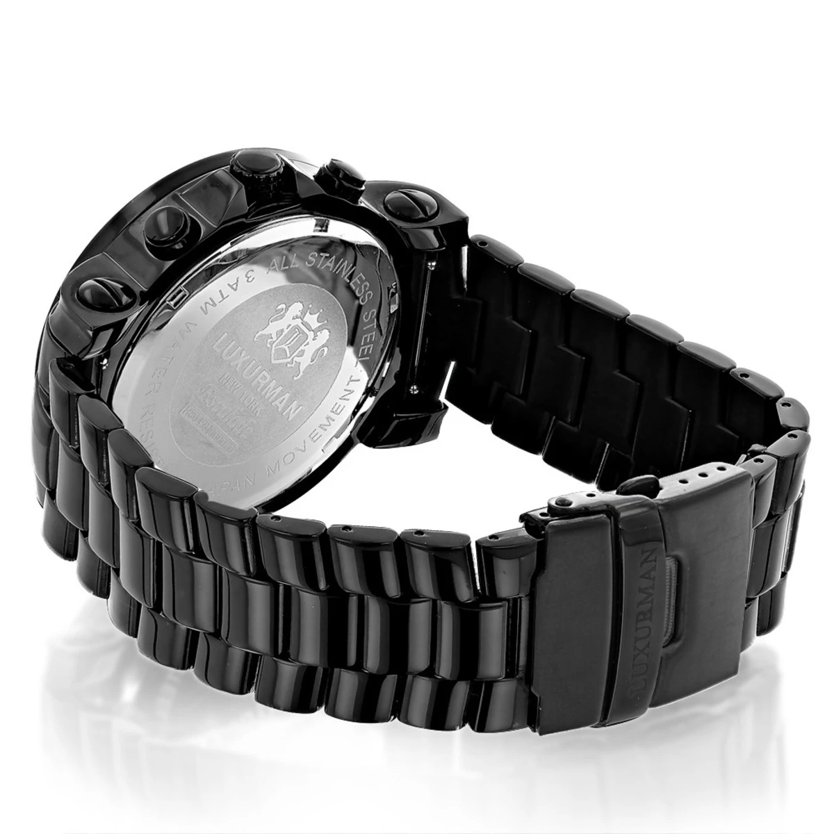 Oversized Luxurman Men's Black Diamond Watch 0.25ct - Image 3
