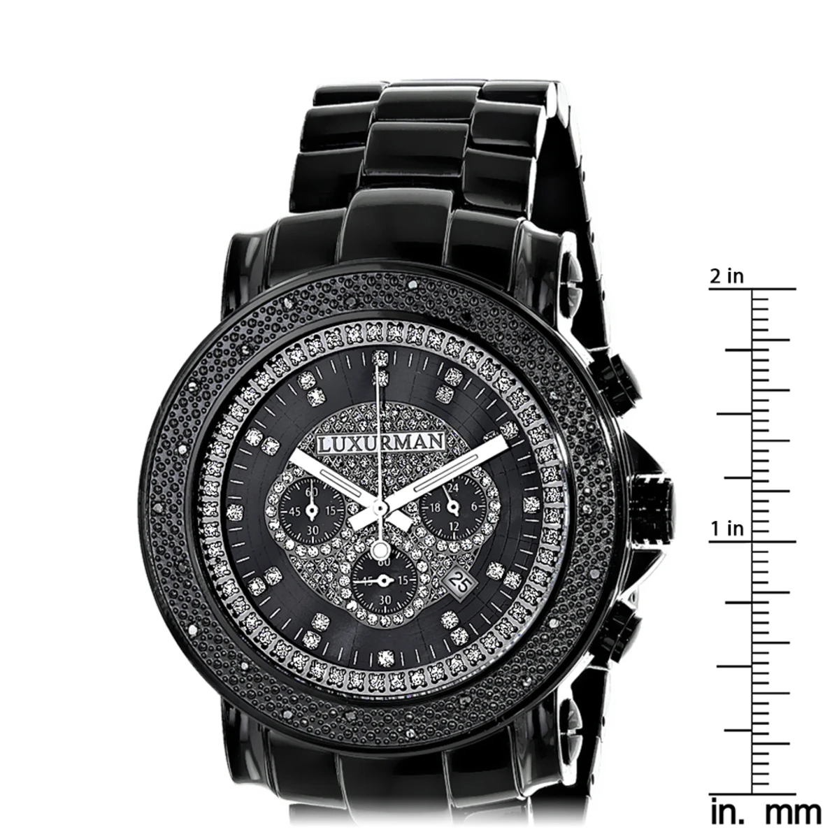 Oversized Luxurman Men's Black Diamond Watch 0.25ct - Image 5