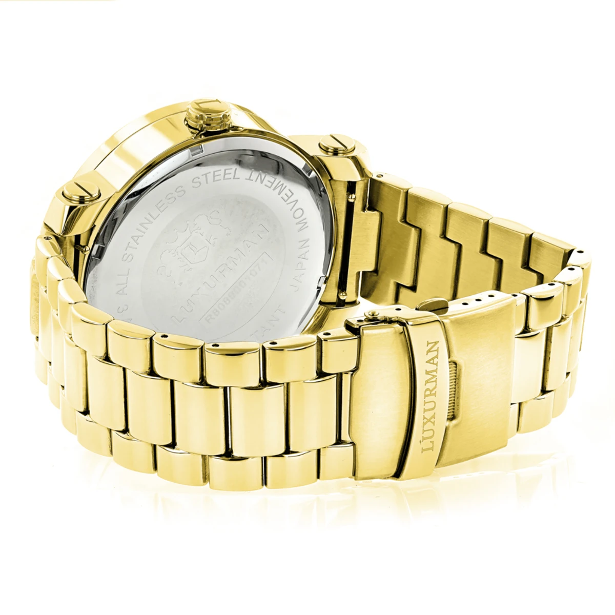 Yellow Gold Plated Large Men's Diamond Watch Luxurman Phantom - Image 2