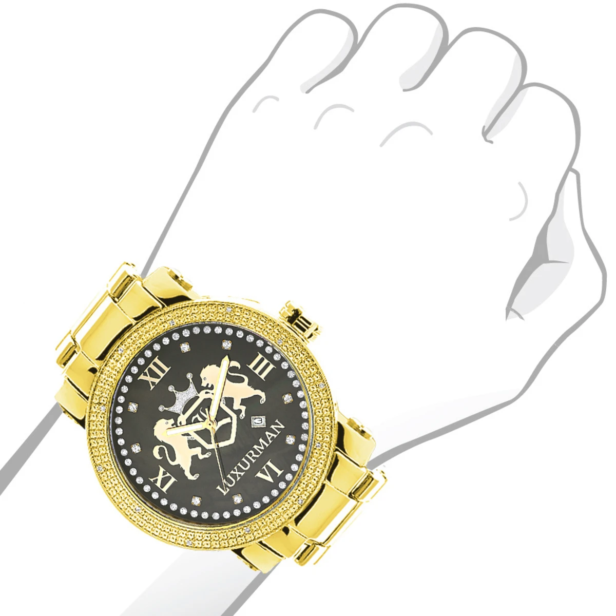 Yellow Gold Plated Large Men's Diamond Watch Luxurman Phantom - Image 3