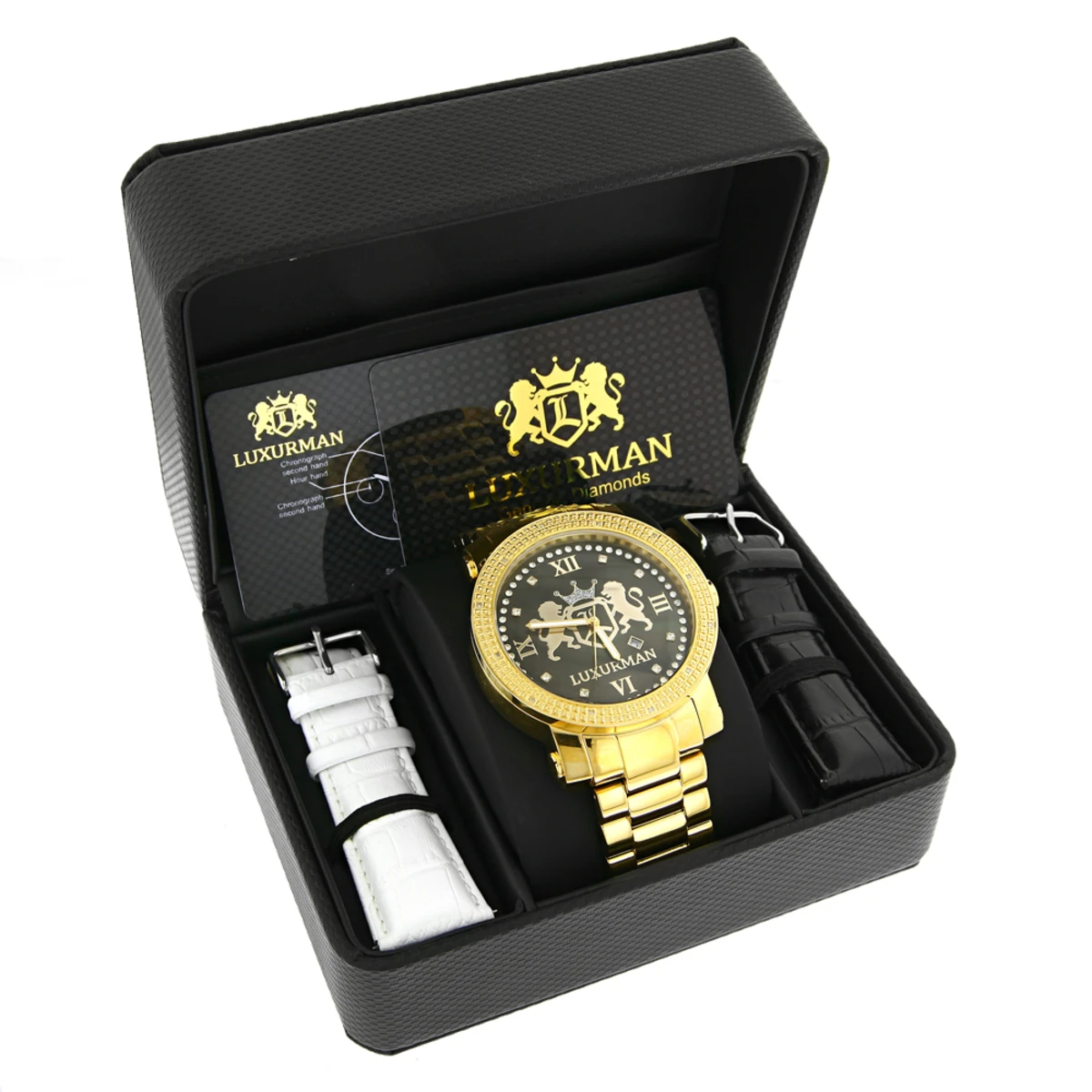 Yellow Gold Plated Large Men's Diamond Watch Luxurman Phantom - Image 4