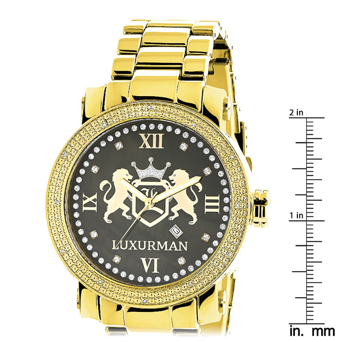 Yellow Gold Plated Large Men's Diamond Watch Luxurman Phantom - Image 5