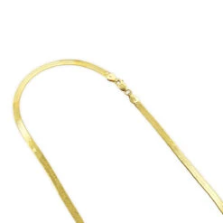 Solid 10K Yellow Gold Herringbone Chain Necklace For Women 4mm Wide