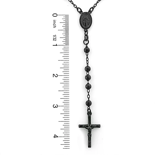 Sterling Silver Rosary Necklace Black Rhodium Plating 5mm Beads - Image 2