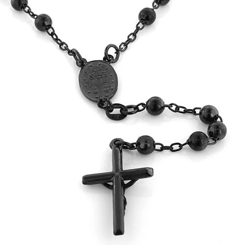 Sterling Silver Rosary Necklace Black Rhodium Plating 5mm Beads - Image 3