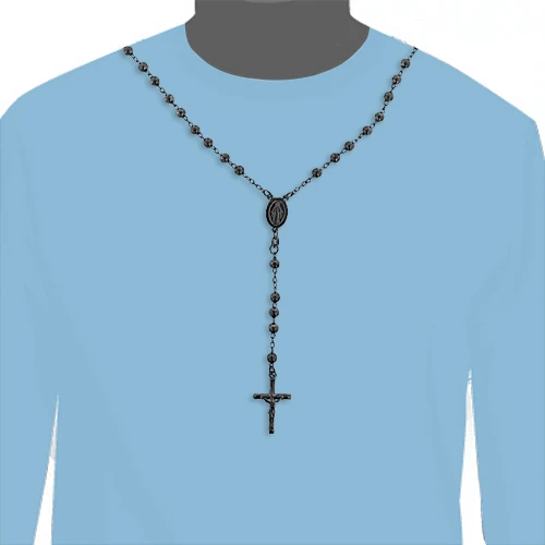 Sterling Silver Rosary Necklace Black Rhodium Plating 5mm Beads - Image 4