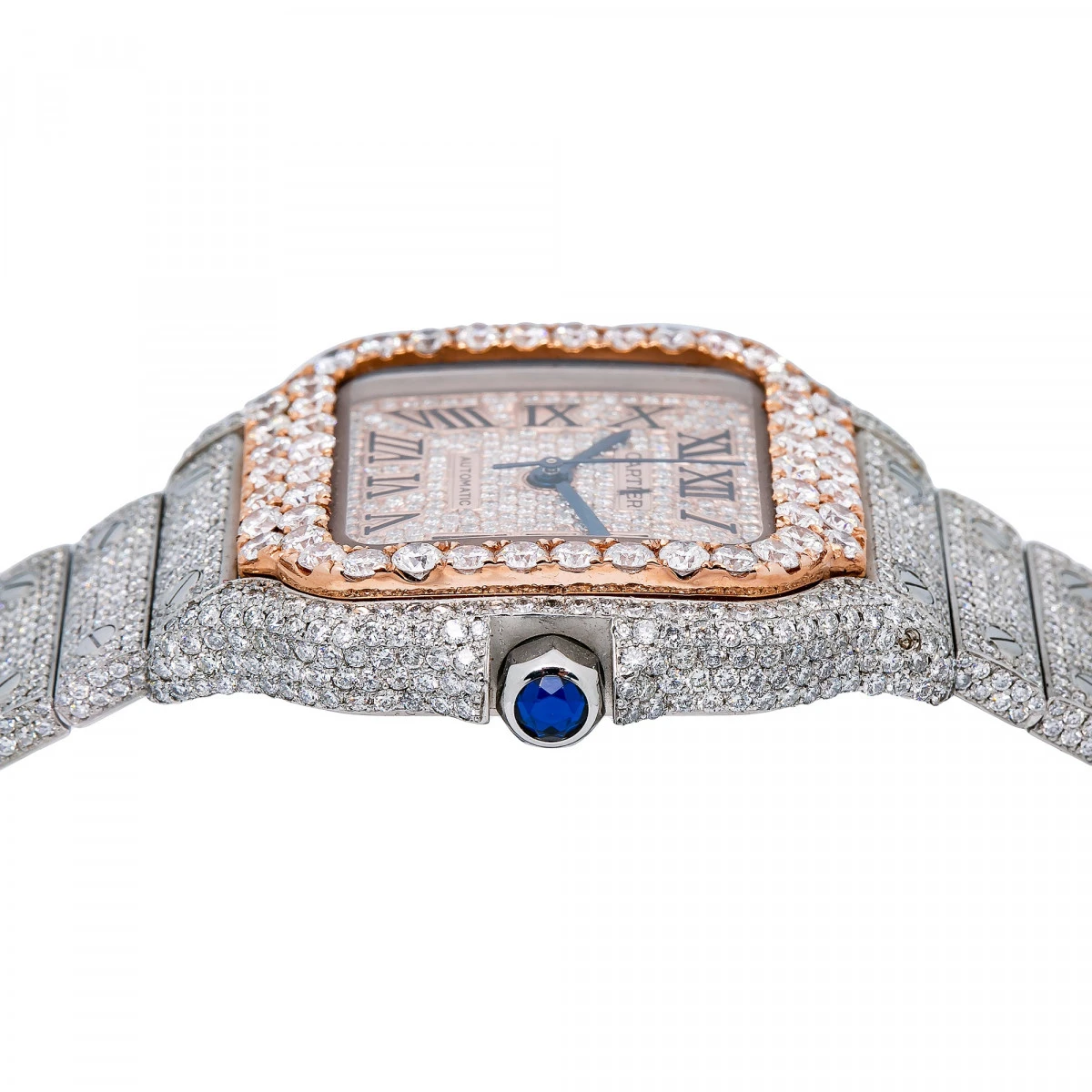 Unisex Diamond Watch Cartier Santos De Cartier 18K Gold Rose Gold Tone Dial - Image 4