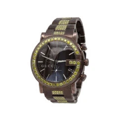Unique Brown 101M G-Chrono Gucci Yellow Diamond Watch For Men 6 Carats YA101341