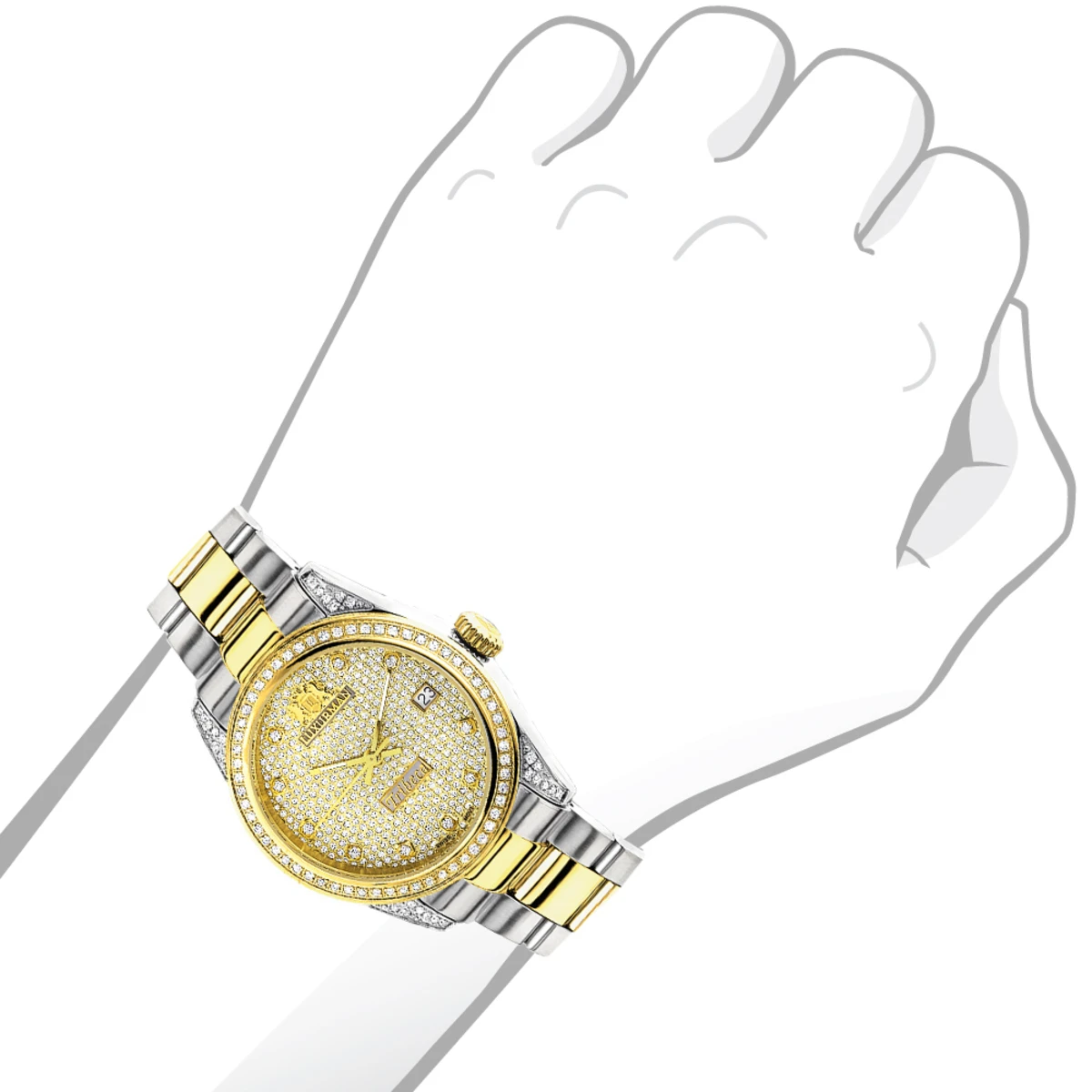 Women's White Yellow Gold Pltd Diamond Watch Two Tone Luxurman Tribeca 1.5ct - Image 3