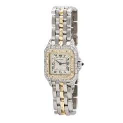 Women's Cartier Panthere Mini 18K Gold Steel Vintage Diamond Watch 22mm 1ct